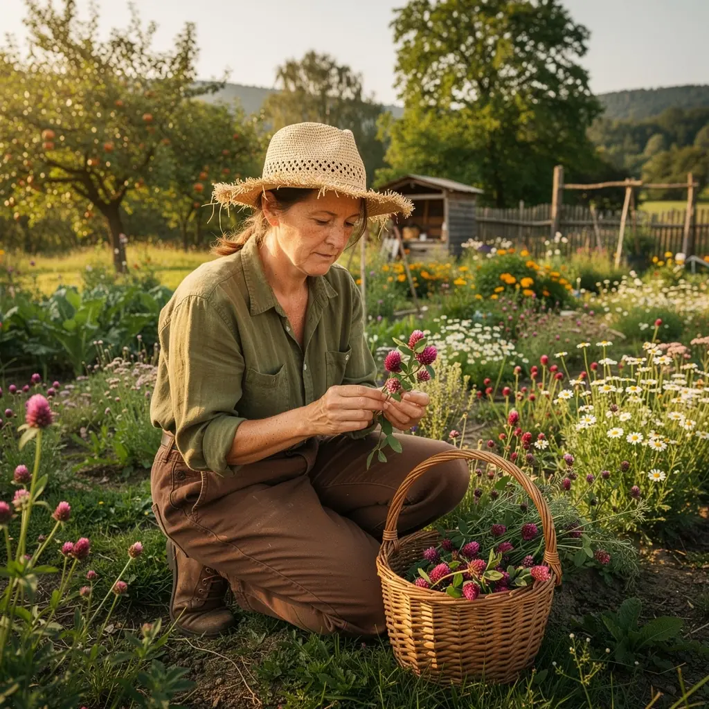 Kvetinová lúka s červenou ďatelinou a inými divokými kvetmi
