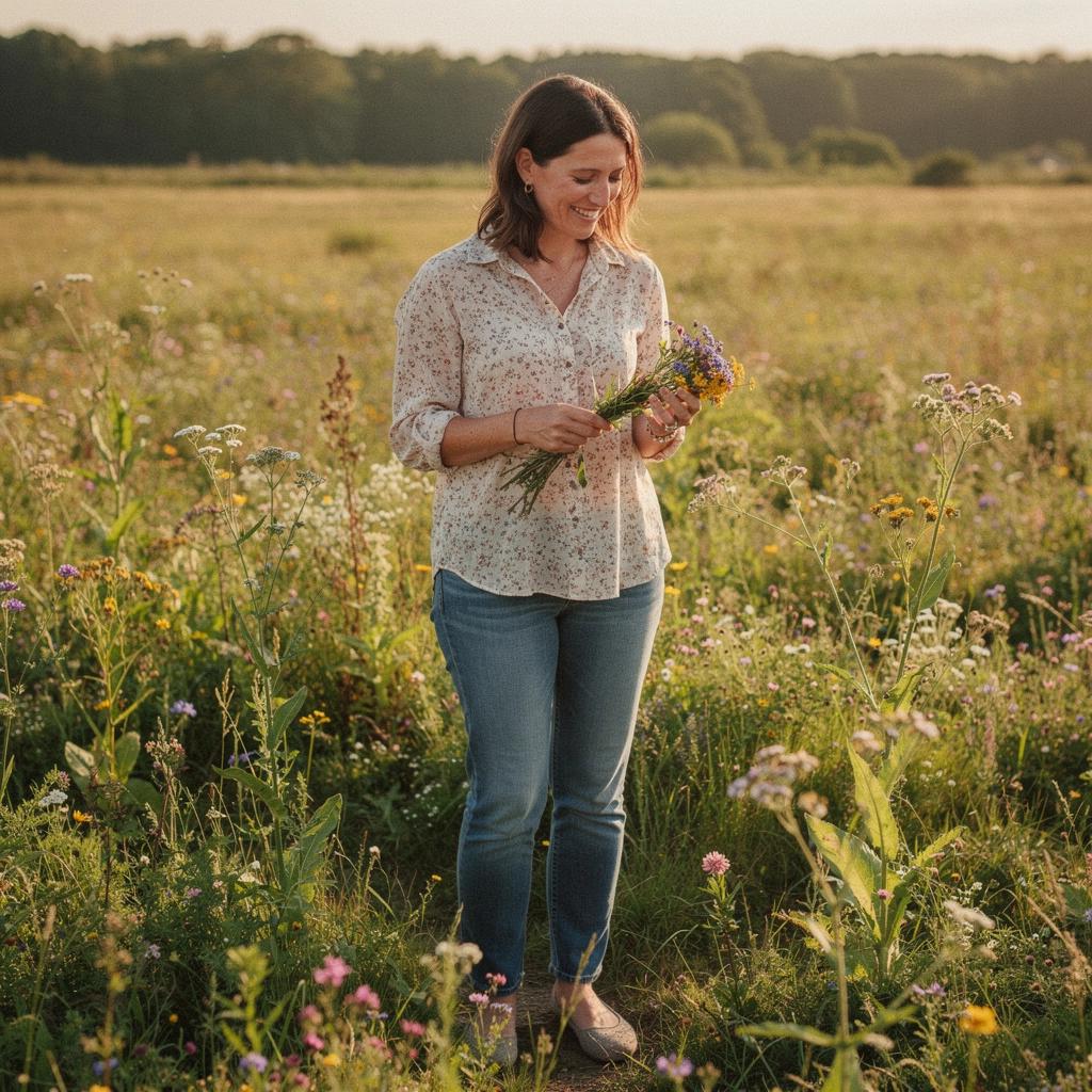 Záber na prírodné ingrediencie čaju vrátane červenej ďateliny a iných kvetín.